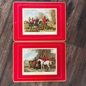 Vintage Pimpernel "Fox Hunt" Cork-Backed Placemats (2) Hounds Horses JF. Herring
